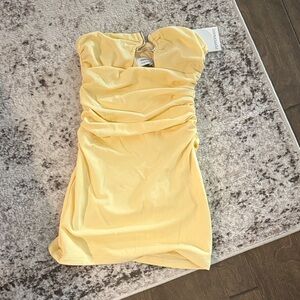 Peppermayo Light Yellow Ruched Mini Dress